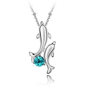 Dolphin pendant crystal necklaces white gold plated Romantic necklace - WikiWii