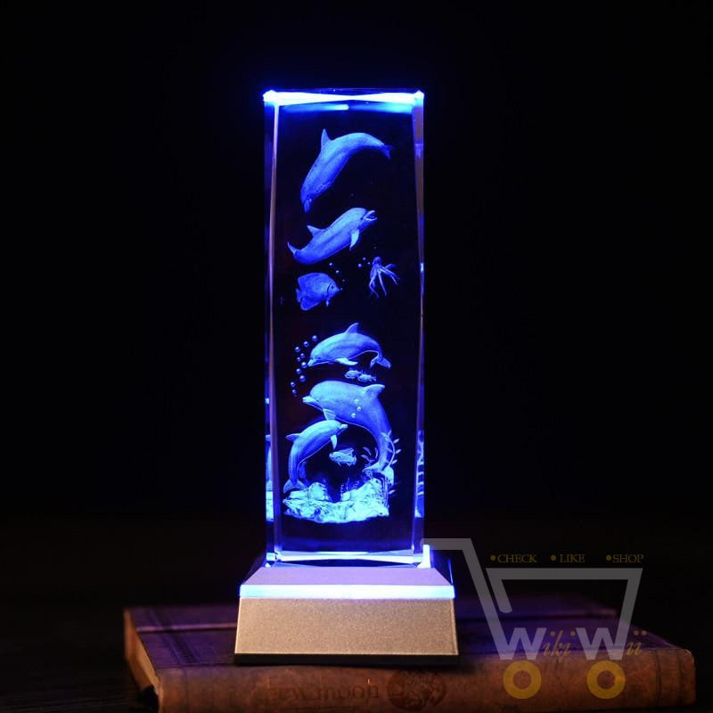 Dolphin Sea turtle Crystal tower With multi color light base - WikiWii