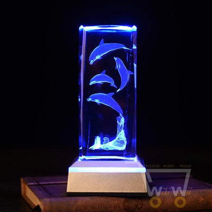 Dolphin Sea turtle Crystal tower With multi color light base - WikiWii