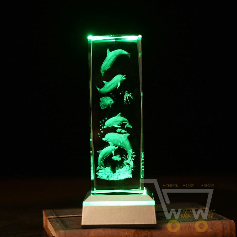 Dolphin Sea turtle Crystal tower With multi color light base - WikiWii