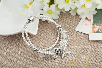 Dolphins Charm Bracelet White leather - WikiWii