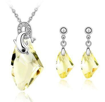 Dolphins Necklaces and Drop Earrings Jewelry set made with Swarovski Elements (4-colors) - WikiWii