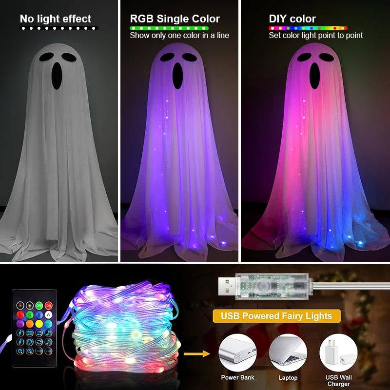 Halloween RGBIC Light Up Spooky Ghost With Smart App control-1 Pack