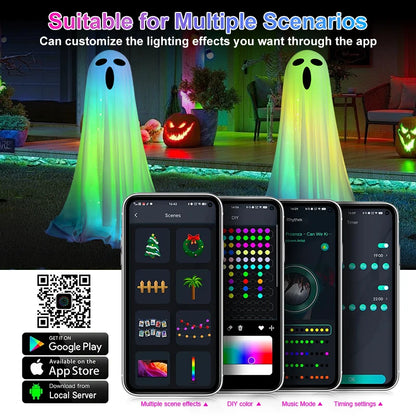 Halloween RGBIC Light Up Spooky Ghost With Smart App control-1 Pack