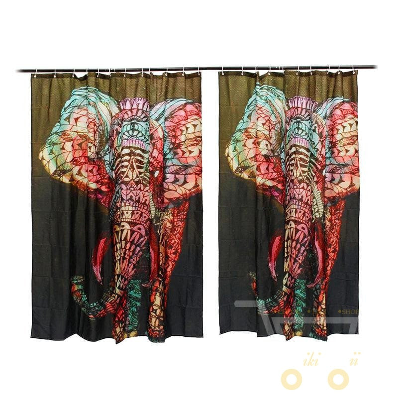 Elephant Pattern Waterproof Curtain - WikiWii