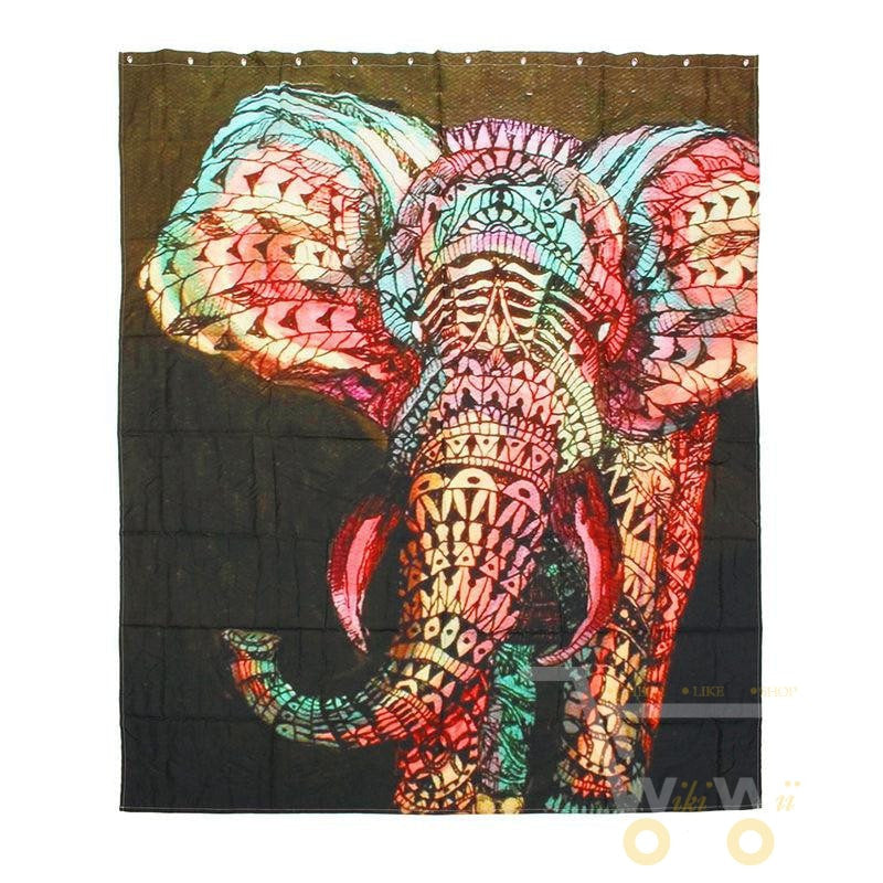 Elephant Pattern Waterproof Curtain - WikiWii