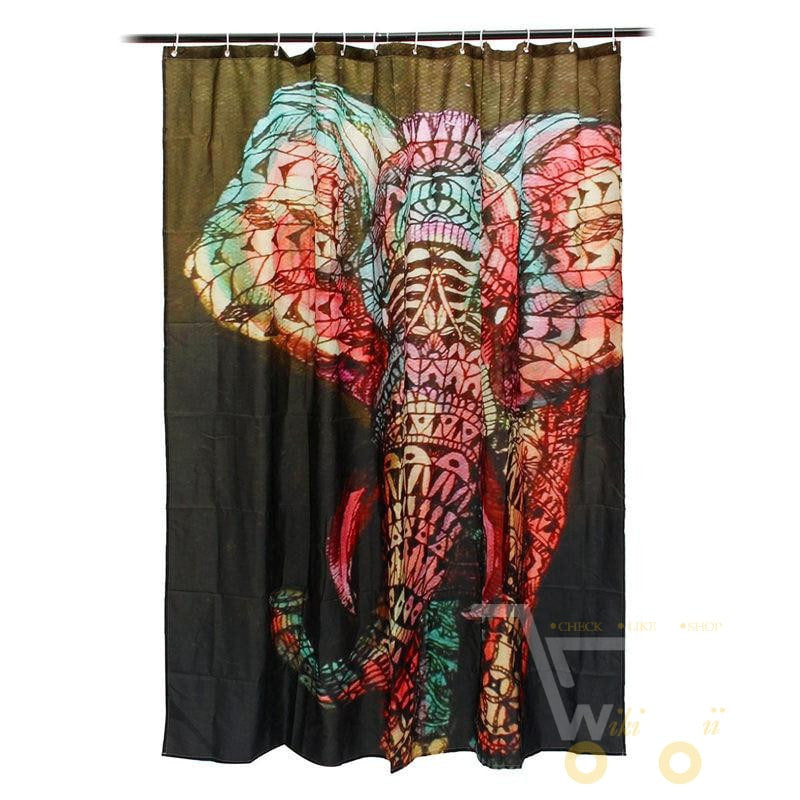 Elephant Pattern Waterproof Curtain - WikiWii