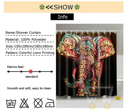 Elephant Pattern Waterproof Curtain - WikiWii