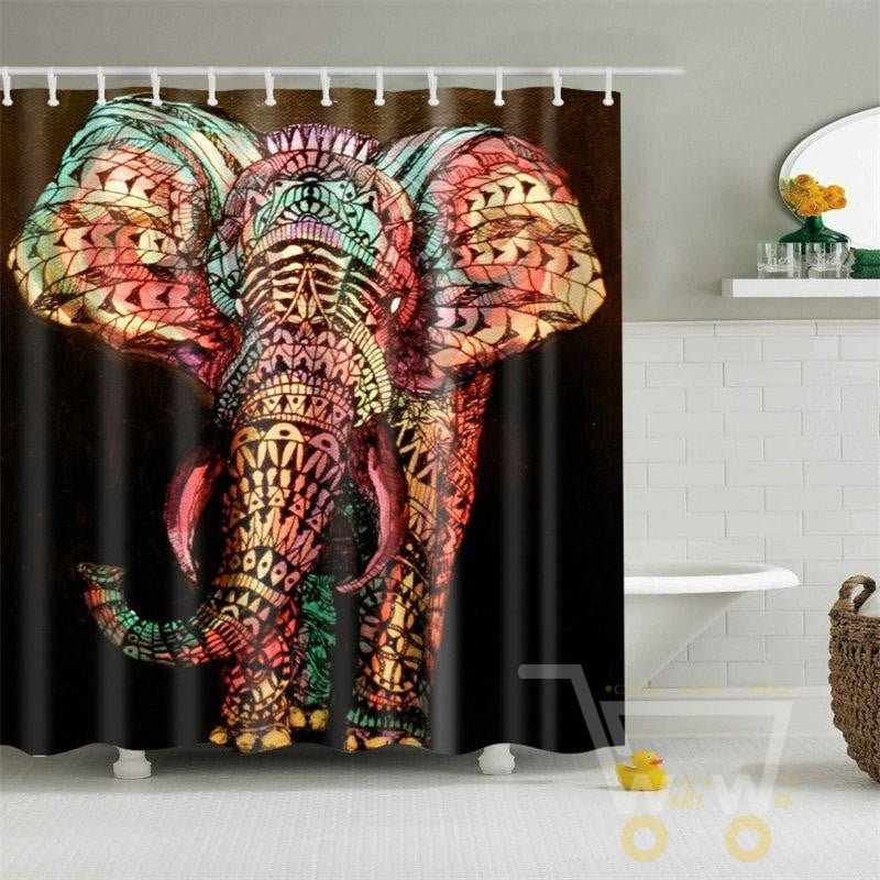 Elephant Pattern Waterproof Curtain - WikiWii