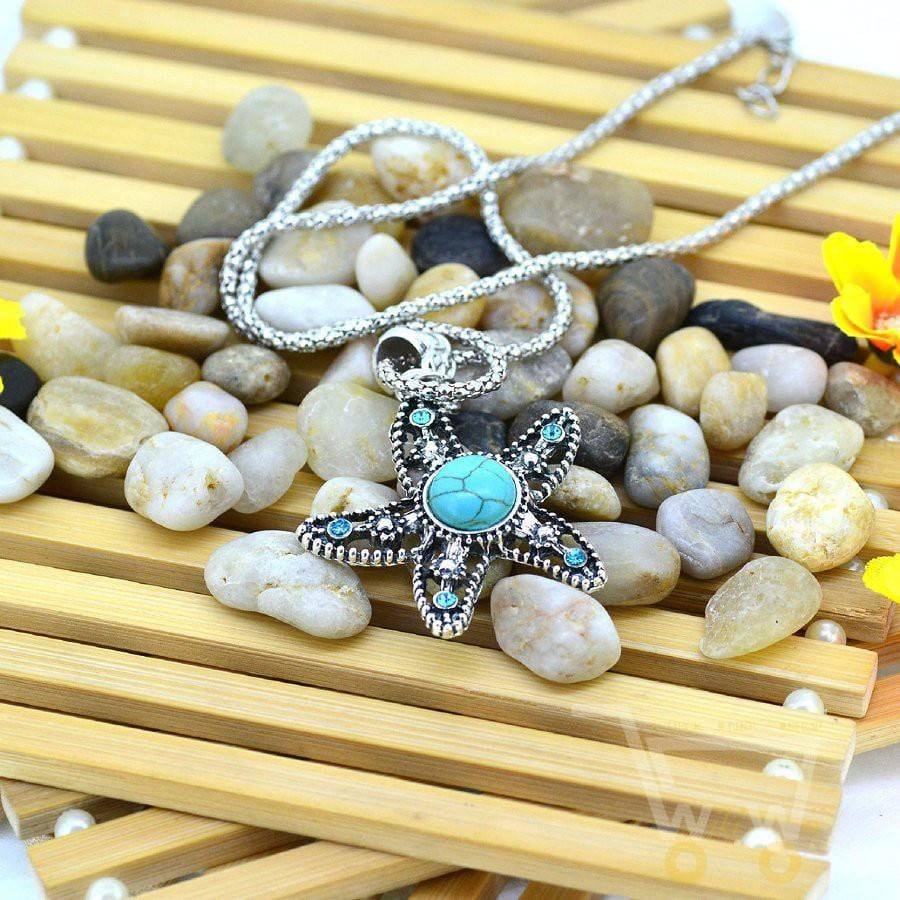 Five-pointed Turquoise Starfish Necklace - WikiWii