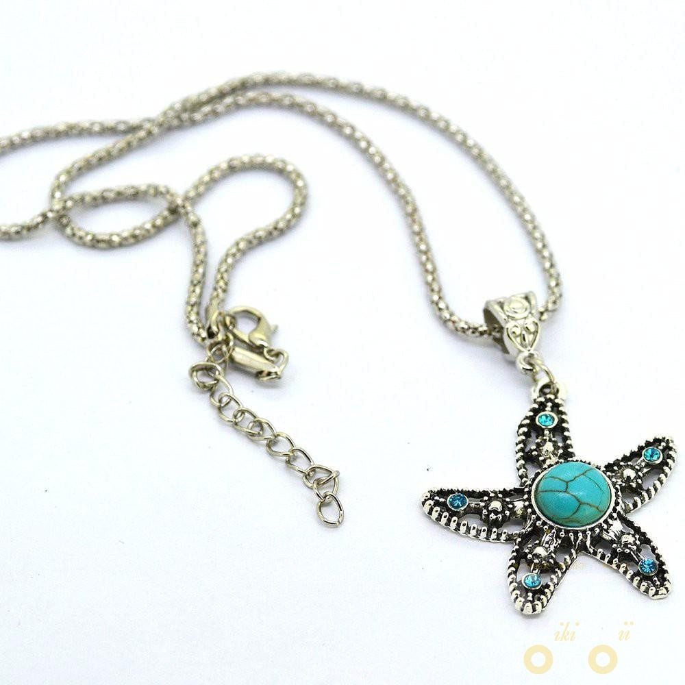 Five-pointed Turquoise Starfish Necklace - WikiWii