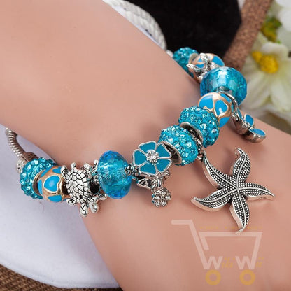 Floral New Design Sea Turtles /Star fish Charm Bracelet - WikiWii