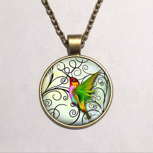 Glass Dome Hummingbird Necklace - WikiWii