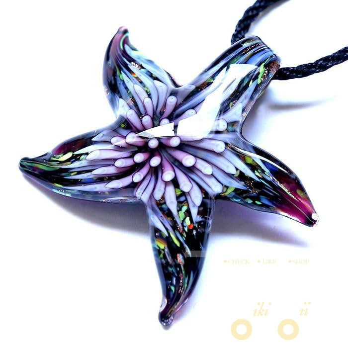 Glass Flower Inside Starfish Necklace - WikiWii