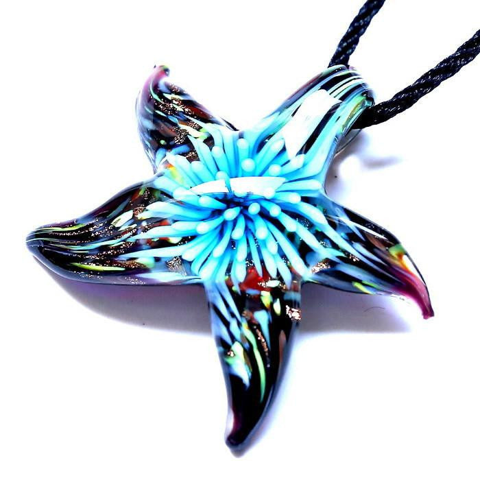 Glass Flower Inside Starfish Necklace - WikiWii