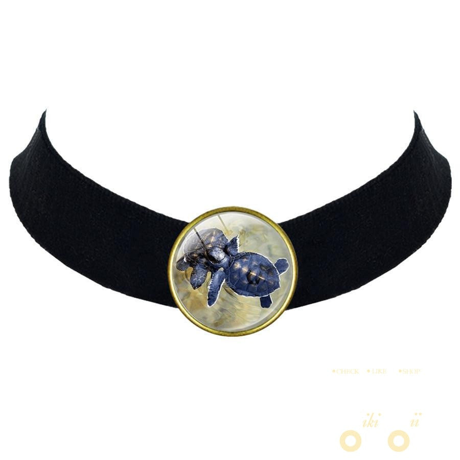 Glass Sea Turtle Black Choker - WikiWii