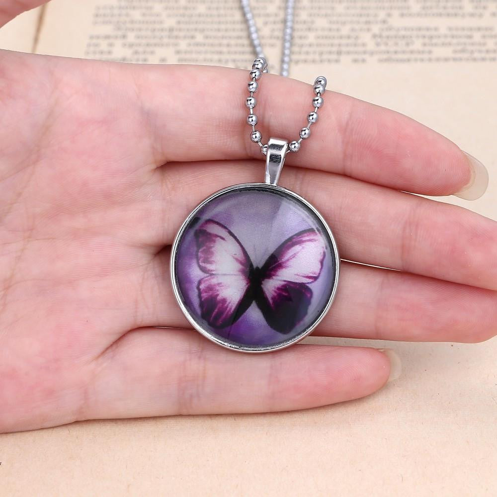 Glow in the dark Butterfly Glass Necklace - WikiWii