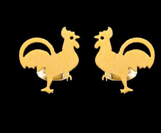 Gold Plated Chicken Earrings - WikiWii