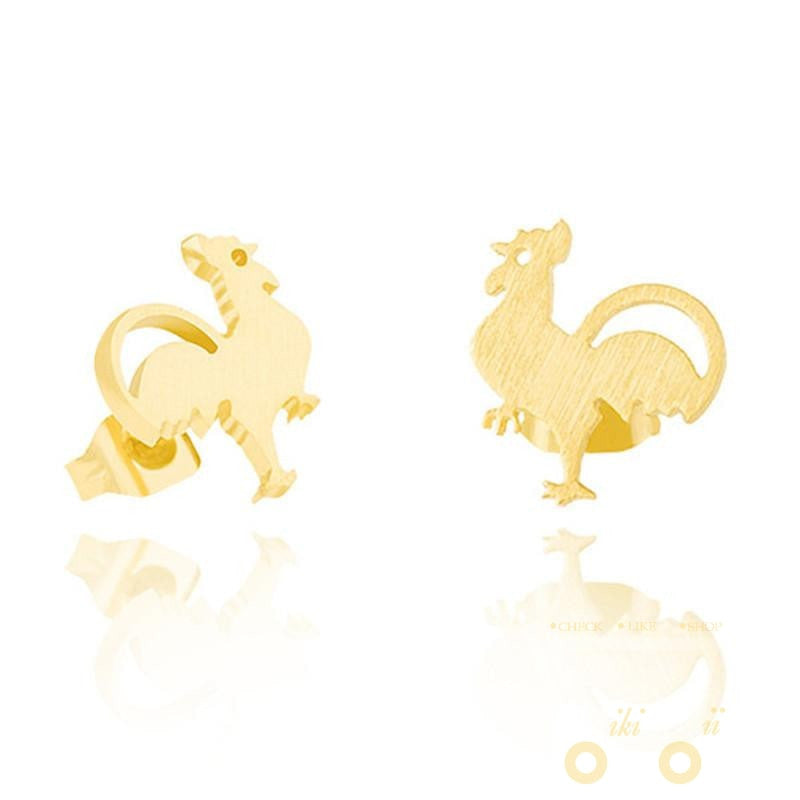 Gold Plated Chicken Earrings - WikiWii