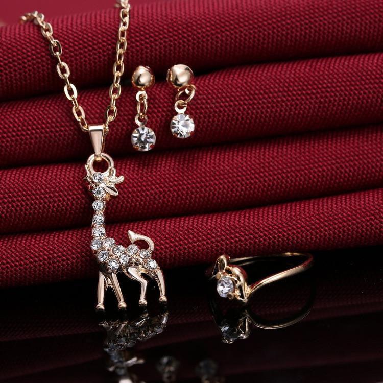 Gold Plated Giraffe Necklaces Rings Earrings Jewelry Set - WikiWii