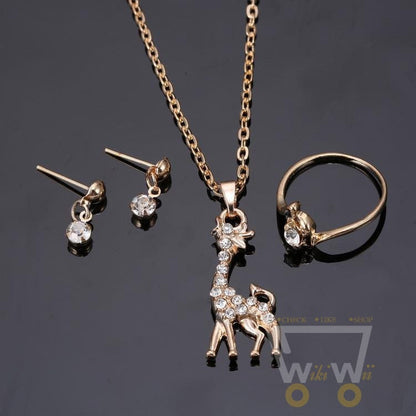 Gold Plated Giraffe Necklaces Rings Earrings Jewelry Set - WikiWii