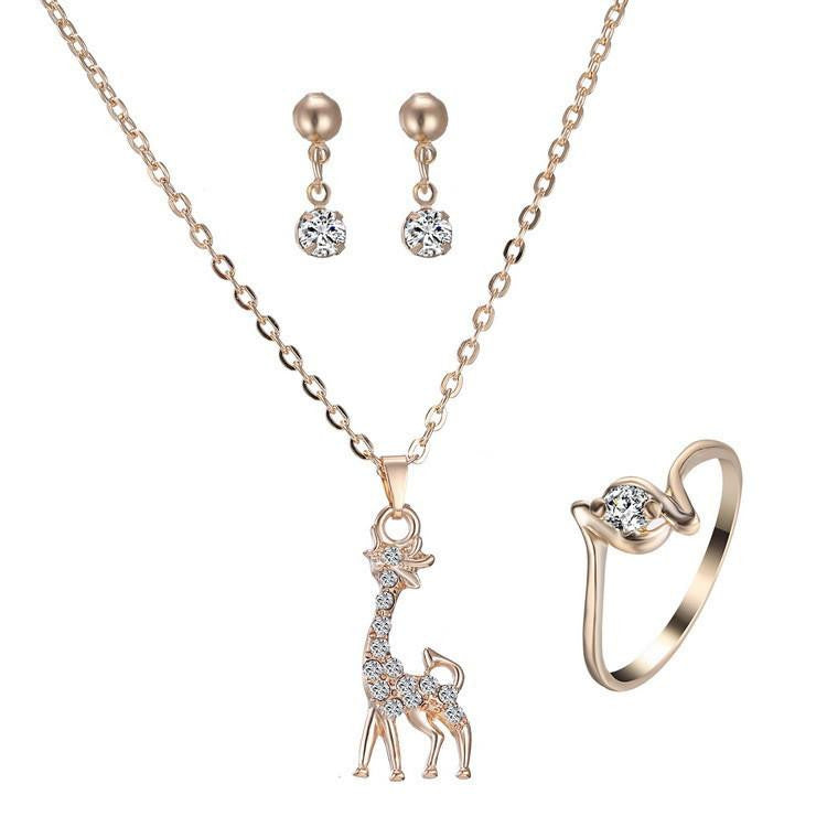 Gold Plated Giraffe Necklaces Rings Earrings Jewelry Set - WikiWii