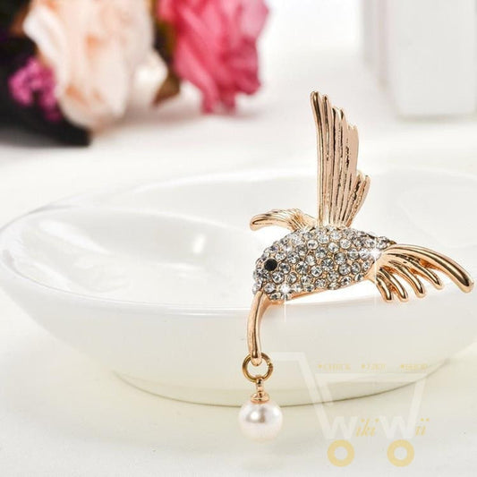 Gold Plated Hummingbird Brooch - WikiWii