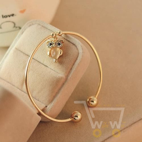 Gold Plated Rhinestone Owl Cuff Bracelets - WikiWii