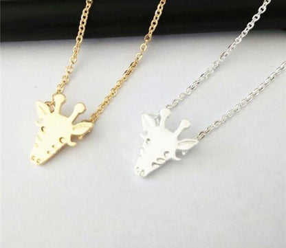 Gold Silver Cute Giraffe Face Necklace - WikiWii