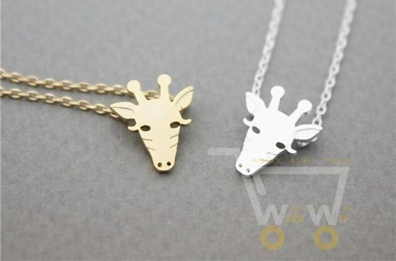 Gold Silver Cute Giraffe Face Necklace - WikiWii