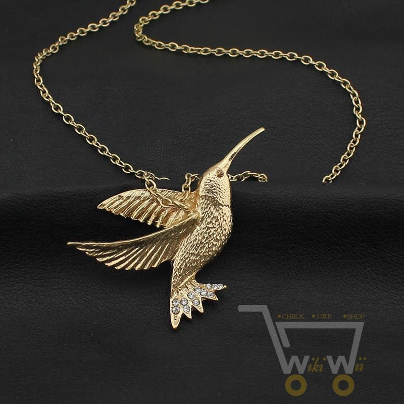 Gold/Bronze 3D Hummingbird Necklace - WikiWii