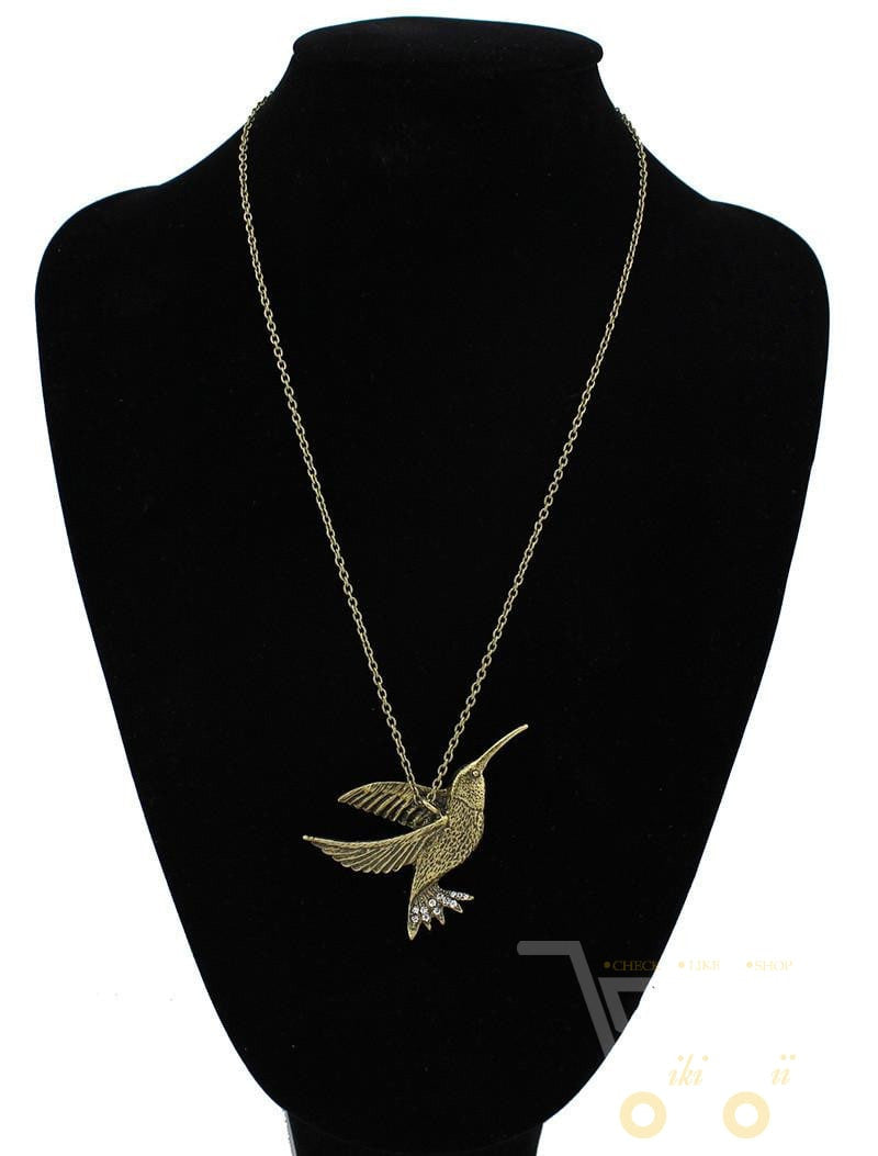 Gold/Bronze 3D Hummingbird Necklace - WikiWii