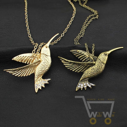 Gold/Bronze 3D Hummingbird Necklace - WikiWii