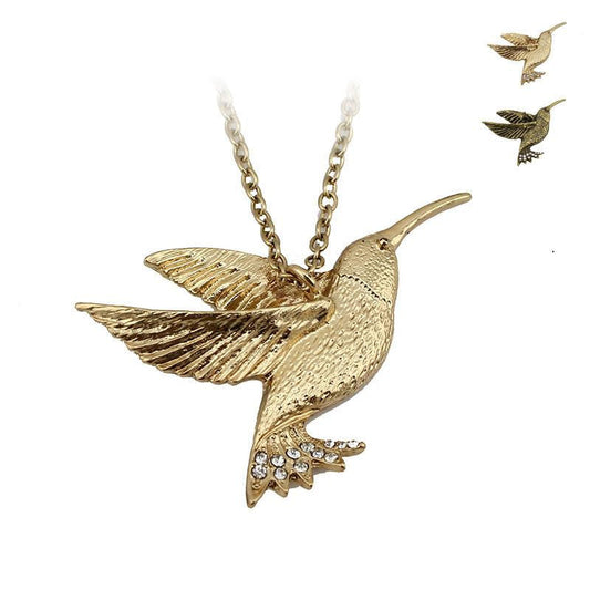 Gold/Bronze 3D Hummingbird Necklace - WikiWii