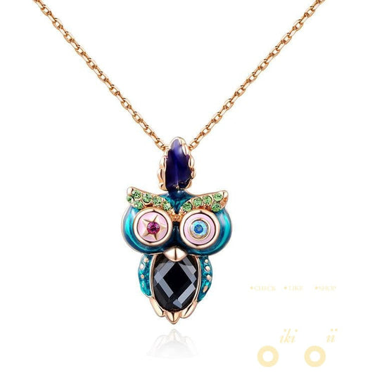 Golden Rose Color Owl Necklace - WikiWii