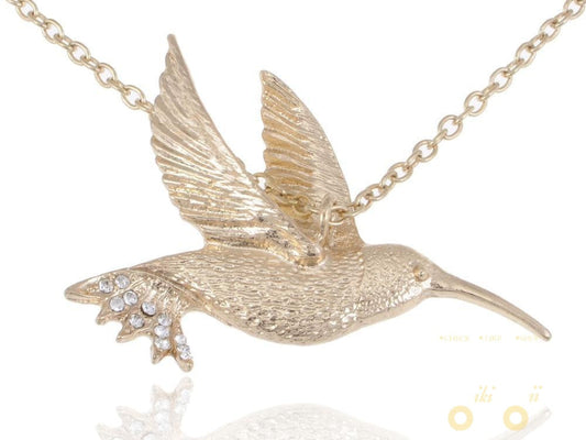 Golden Tone  Hummingbird Necklace - WikiWii