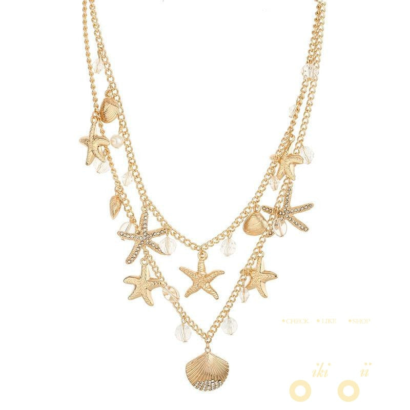 Gold/Silver Plated Multilayer Starfish Shell Necklace - WikiWii