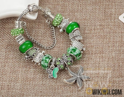 Green Beads  Starfish /Butterfly /Turtle  Charm Bracelet - WikiWii