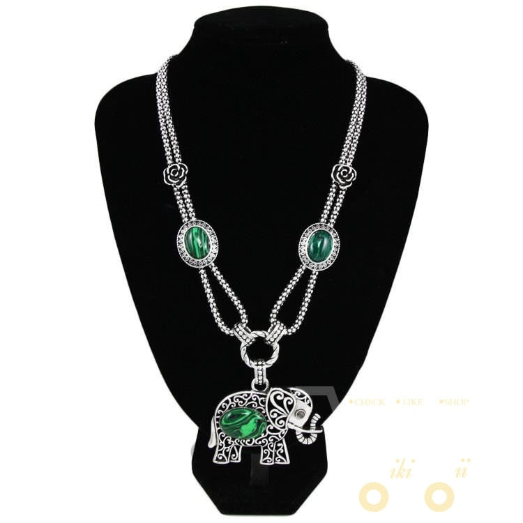 Green Stone Elephant Necklaces - WikiWii