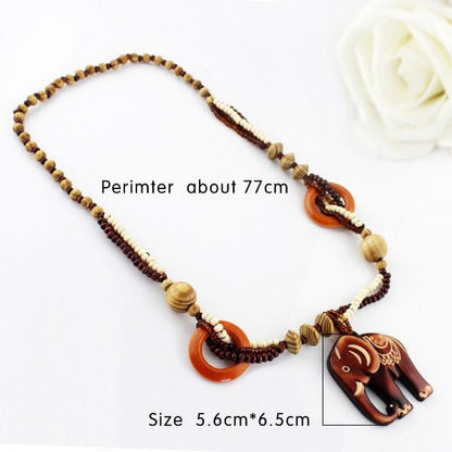 Hand Made Bead Wood Elephant Necklace - WikiWii