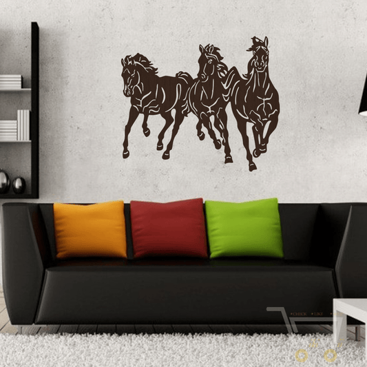 Handmade Wood Wall Art 3 Horses ( Not Sticker) - WikiWii