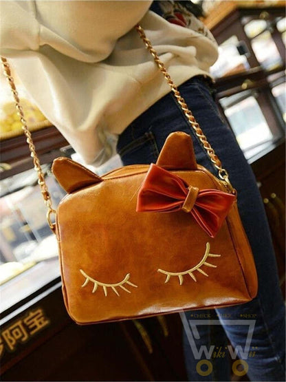 Hippie Leather Cat Crossbody Bag - WikiWii