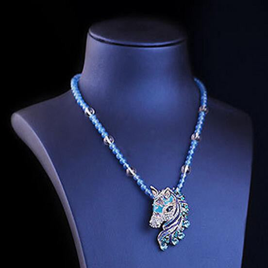 Horse Necklace Crystal Rhinestone - WikiWii