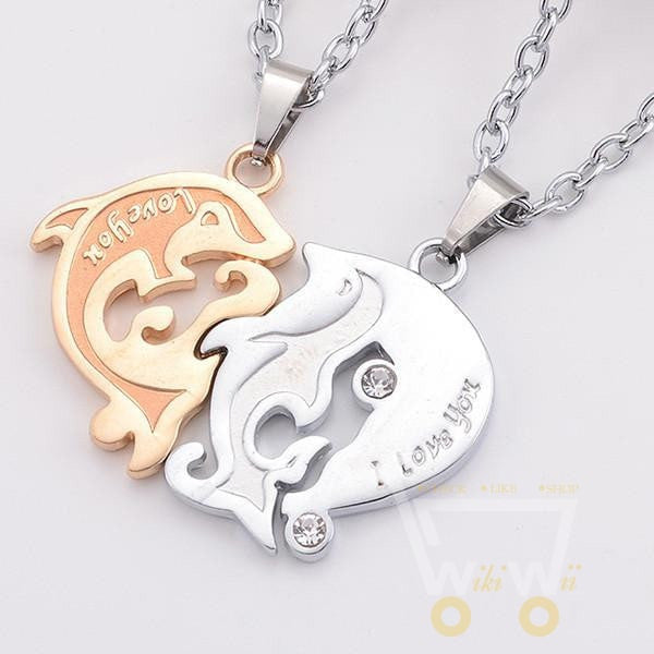 I Love U Dolphin Matching Heart Paired Pendants Necklaces - WikiWii