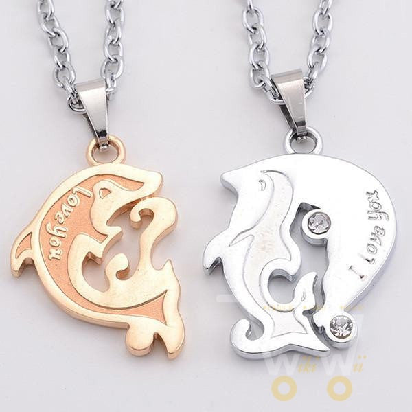 I Love U Dolphin Matching Heart Paired Pendants Necklaces - WikiWii