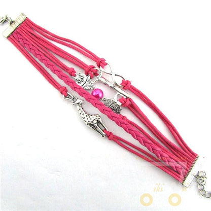 Infinity Owl Giraffe Key Friendship Leather Charm Bracelet - WikiWii