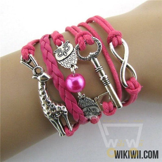 Infinity Owl Giraffe Key Friendship Leather Charm Bracelet - WikiWii