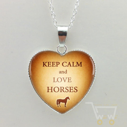 Keep Calm and Love Horses Glass Necklace - WikiWii