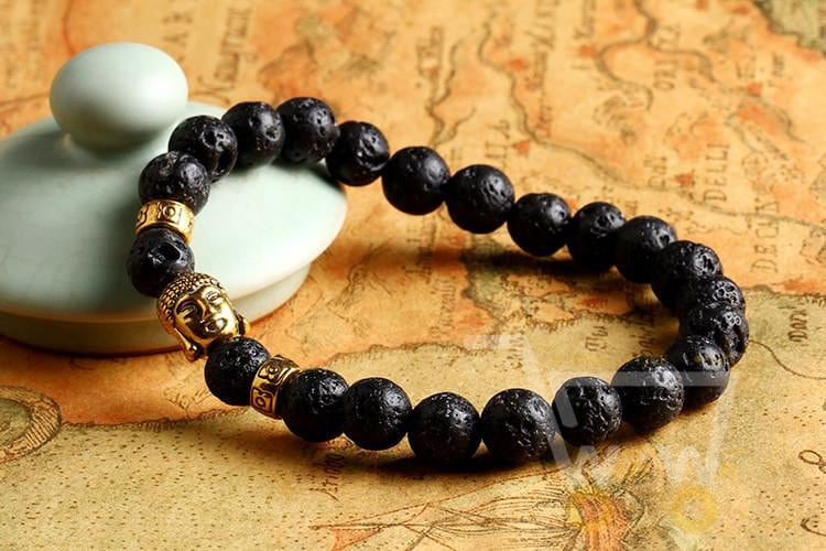 Lava Stone Buddha Natural Beads Bracelet - WikiWii