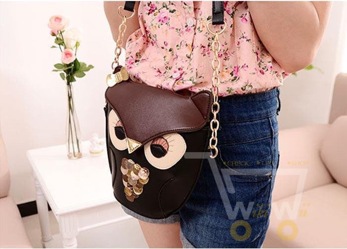 leather handbags cartoon owl shoulder bags - WikiWii